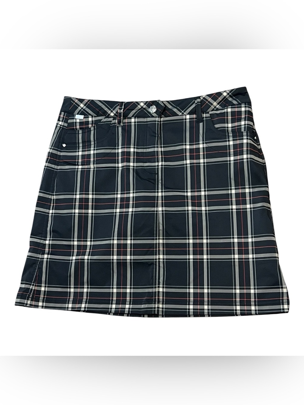 Nivo Women's Black Plaid Golf Athletic Skort Five Pocket Belt Loops Size 8